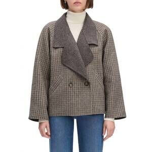 Favorite Daughter Brown and Gray Houndstooth Double-Breasted Wool Blend Blazer